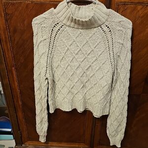 American Eagle Outfitters Textured Knit Turtleneck Sweater - Cream